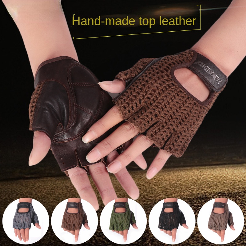 Leather Driving Glove - Unisex Summer Half Finger Retro Cowhide